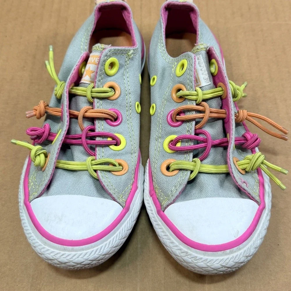 Converse Chuck Taylor Slip On Sneakers Juniors 12 Neon Knot Laces Low Top Shoes